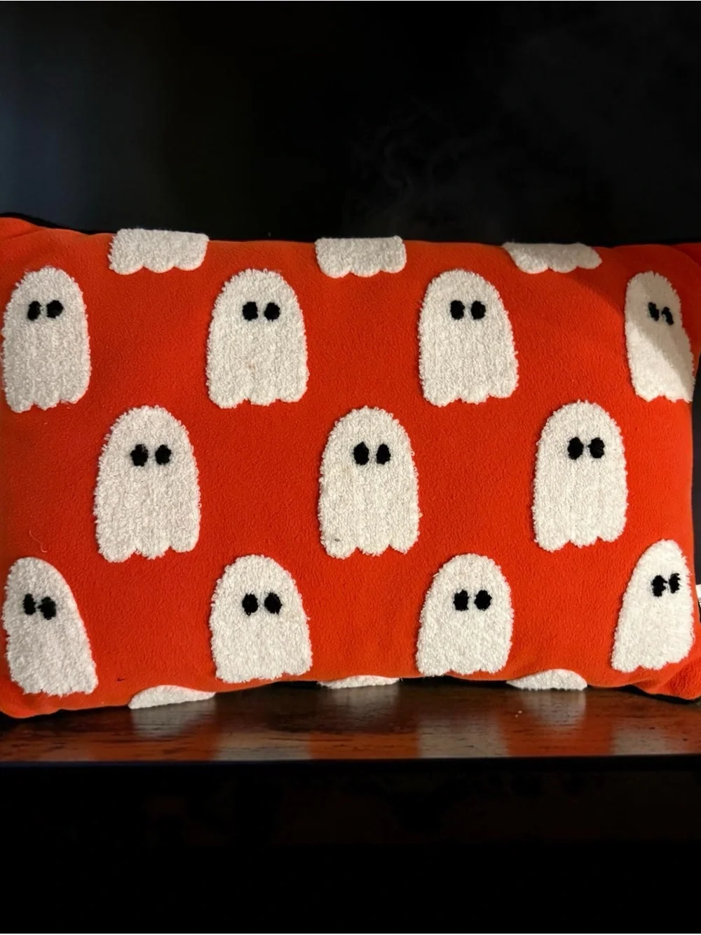 White Ghost Pattern Holiday Pillow - Orange